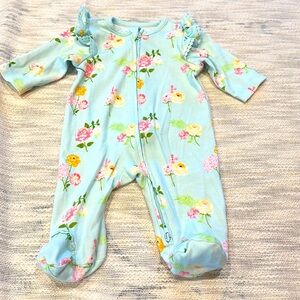 Little Me Newborn light turquoise floral footie